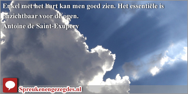 Enkel met het hart kan men goed zien. Het essentiële is onzichtbaar voor de ogen. - Antoine de Saint-Exupery