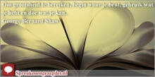 Om grootsheid te bereiken, begin waar je bent, gebruik wat je hebt en doe wat je kan. George Bernard Shaw